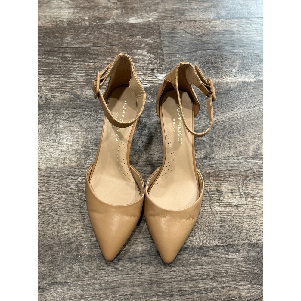 Kurt Geiger London Tan Leather Ankle Strap Block Heel D'Orsay Pumps Size 41